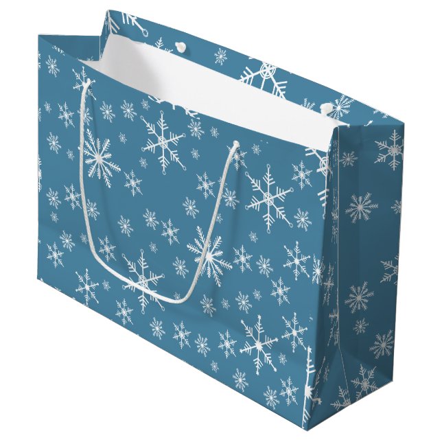 Christmas Snowflake On Blue Large Gift Bag (Front Angled)