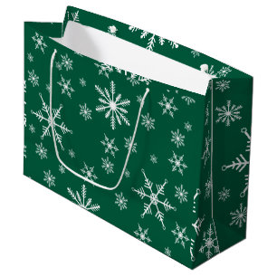 Christmas Snowflake On Green Large Gift Bag