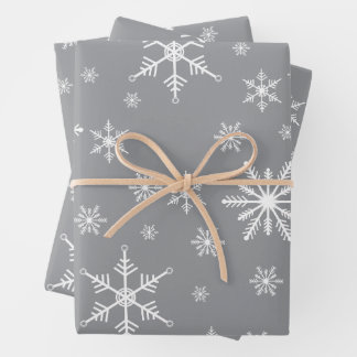 Christmas Snowflake On Grey Wrapping Paper Sheet