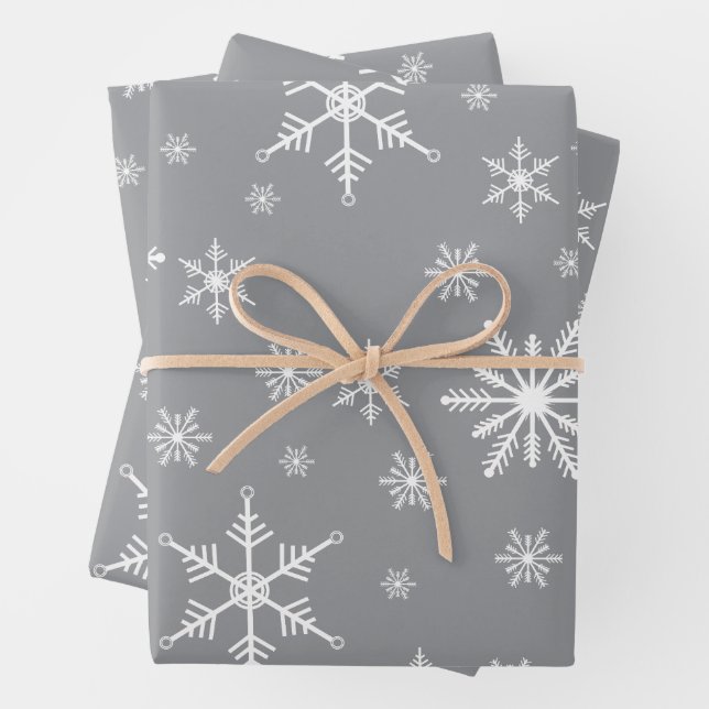 Christmas Snowflake On Grey Wrapping Paper Sheet (In situ)