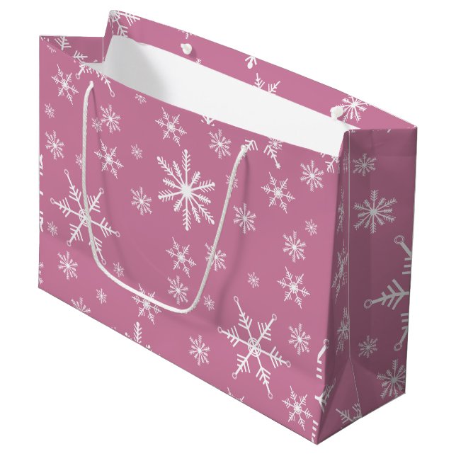 Christmas Snowflake On Pink Large Gift Bag (Front Angled)