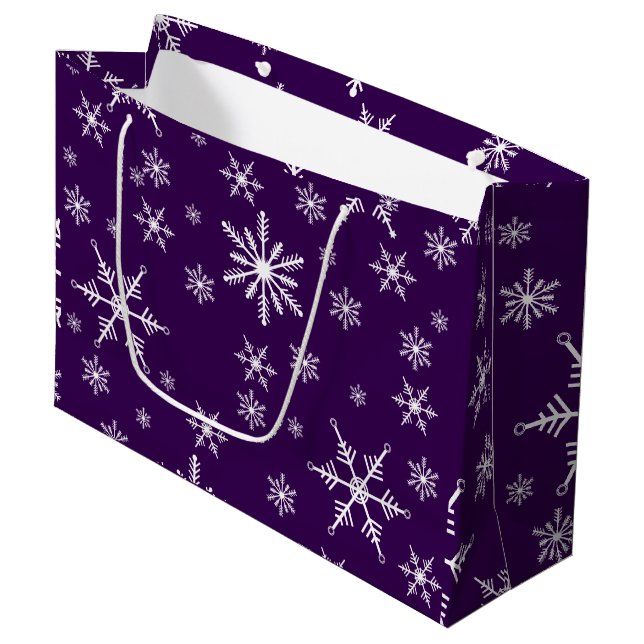 Christmas Snowflake On Purple Large Gift Bag (Front Angled)