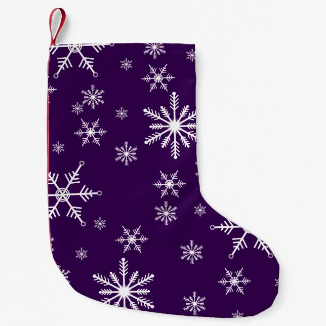 Christmas Snowflake On Purple Small Christmas Stocking (Front)