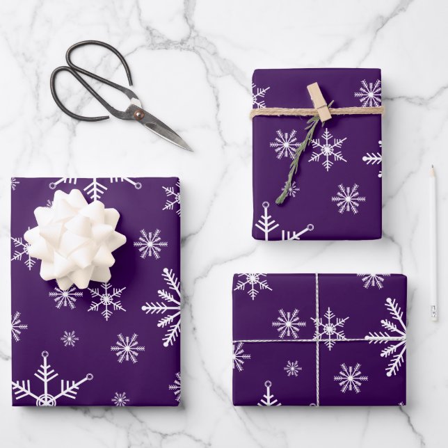 Christmas Snowflake On Purple Wrapping Paper Sheet (Front)