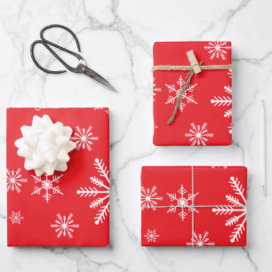 Christmas Snowflake On Red Wrapping Paper Sheet