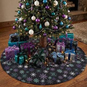 Christmas Snowflake Pattern Black Purple Mint Teal Brushed Polyester Tree Skirt