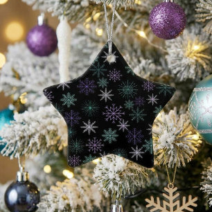 Christmas Snowflake Pattern Black Purple Mint Teal Ceramic Tree Decoration