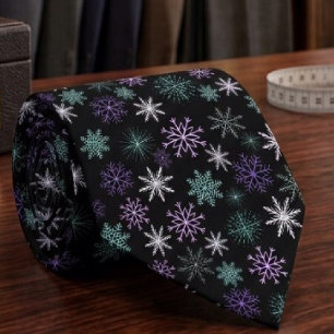 Christmas Snowflake Pattern Black Purple Mint Teal Tie