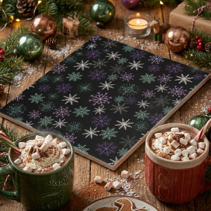 Christmas Snowflake Pattern Black Purple Mint Teal Tile