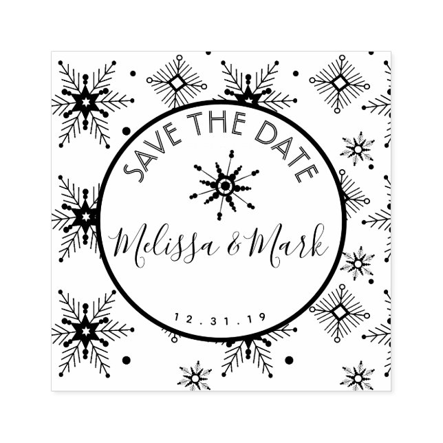 Christmas  Snowflake Pattern Save the Date   Rubber Stamp (Imprint)