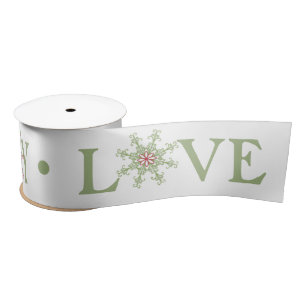 Christmas Snowflake Peace Joy Love Typography Satin Ribbon
