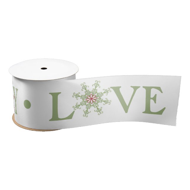 Christmas Snowflake Peace Joy Love Typography Satin Ribbon (Spool)