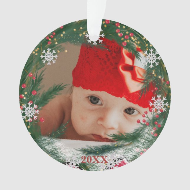 *~* Christmas Snowflake PHOTO Baby  AP44 Snow Man  Ornament (Front)