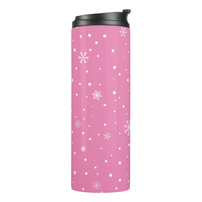 Christmas Snowflake Pink and White Polka Dot  Thermal Tumbler (Rotated Left)