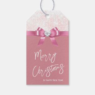 Christmas Snowflake Pink Ribbon Diamond Gift Tags