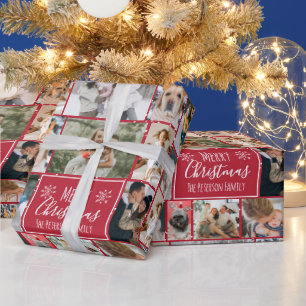 Christmas snowflake red 10 photos collage grid  wrapping paper