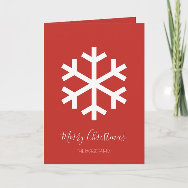 Christmas Snowflake Red Christmas Card (Front)