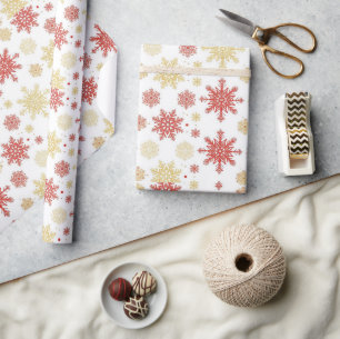 Christmas Snowflake Red Gold Wrapping Paper