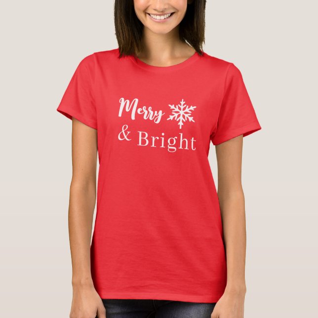 Christmas Snowflake Red Merry & Bright Holiday T-Shirt (Front)