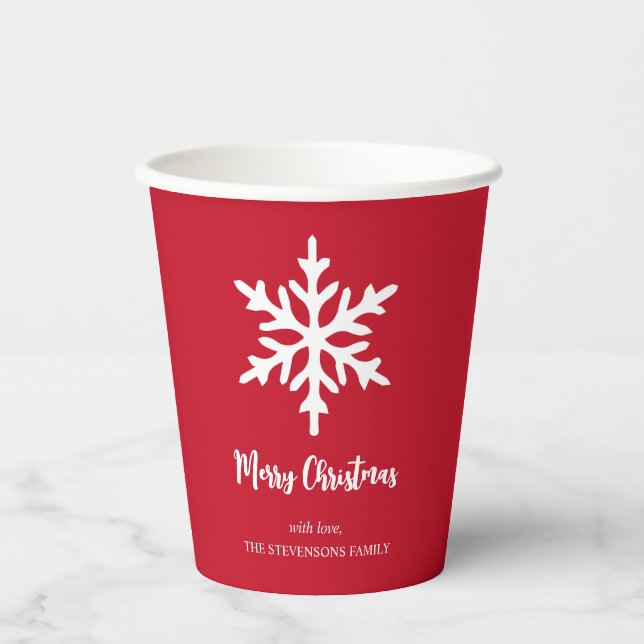 Christmas Snowflake Red Minimalist Holiday Party Paper Cups (Front)