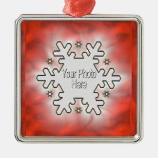 Christmas Snowflake Red (photo frame) Metal Tree Decoration