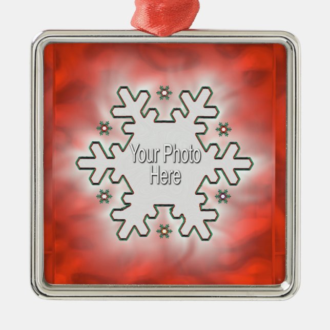 Christmas Snowflake Red (photo frame) Metal Tree Decoration (Front)