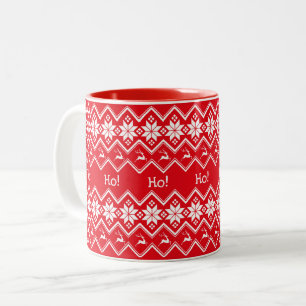 Christmas Snowflake Reindeer Ho Ho Ho Two-Tone Coffee Mug