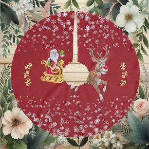 Christmas Snowflake Santa Ho Ho Ho Reindeer Sleigh Brushed Polyester Tree Skirt