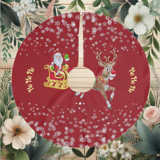 Christmas Snowflake Santa Ho Ho Ho Reindeer Sleigh Brushed Polyester Tree Skirt