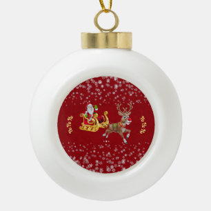 Christmas Snowflake Santa Ho Ho Ho Reindeer Sleigh Ceramic Ball Christmas Ornament