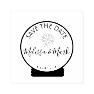 Christmas  Snowflake Snowglobe Save the Date    Rubber Stamp