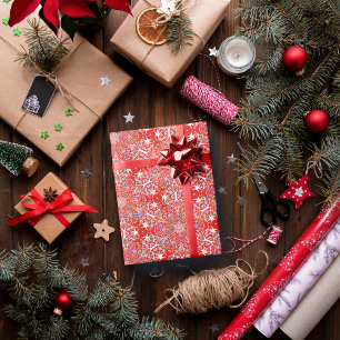 Christmas Snowflake Star Luxury Pattern Red Wrapping Paper