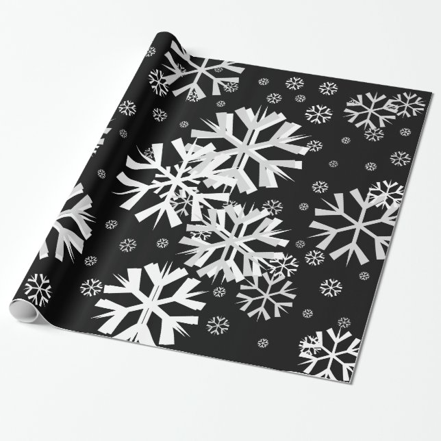 Christmas Snowflake Wrapping Paper-Black Wrapping Paper (Unrolled)