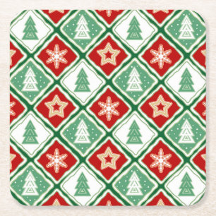Christmas snowflakes and Christmas trees Square Paper Coaster