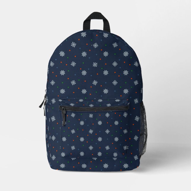 Christmas snowflakes and dots pattern printed backpack (Front)