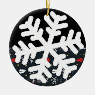 Christmas Snowflakes and Leaves with Black Back Ca Ceramic Tree Decoration