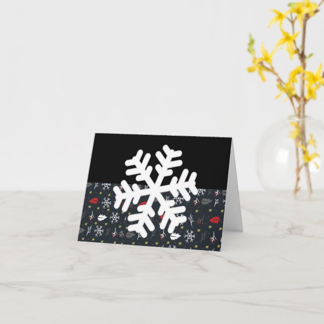 Christmas Snowflakes and Leaves with Black Back Card (Yellow Flower)