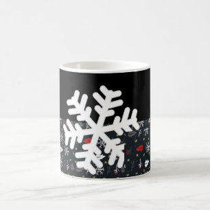 Christmas Snowflakes and Leaves with Black Back Coffee Mug