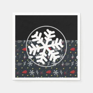 Christmas Snowflakes and Leaves with Black Back Napkin