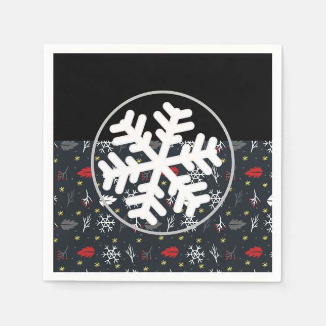 Christmas Snowflakes and Leaves with Black Back  Napkin (Front)