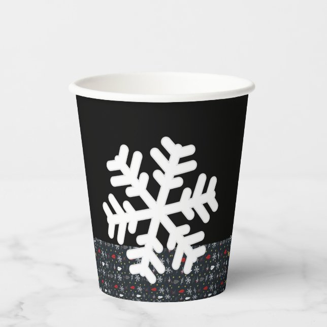 Christmas Snowflakes and Leaves with Black  Back  Paper Cups (Front)