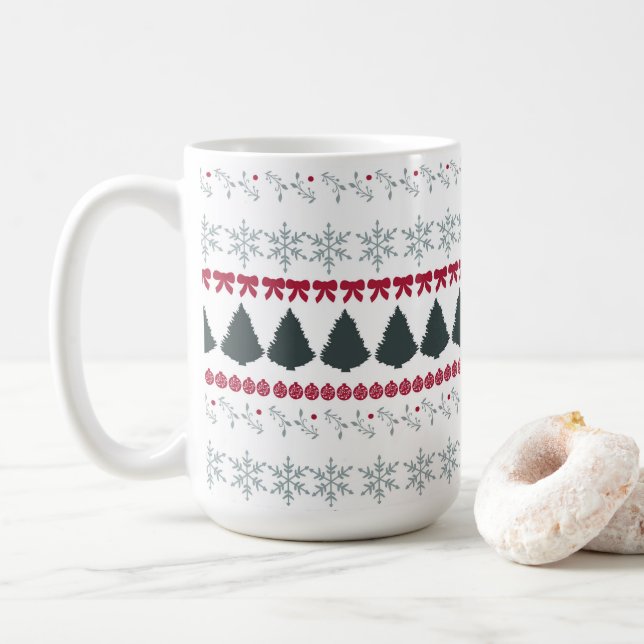 Christmas Snowflakes and Trees Coffee Mug (With Donut)