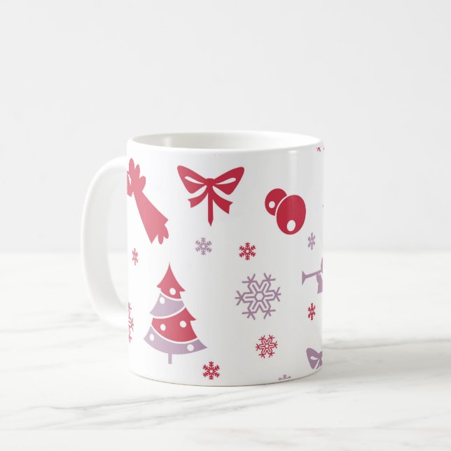 Christmas Snowflakes, Angels, and Trees Pattern  Coffee Mug (Front Left)