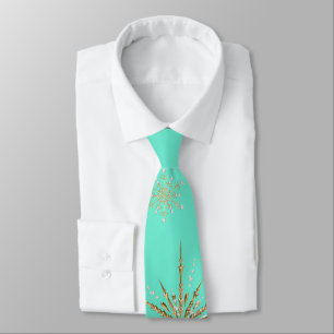 Christmas Snowflakes Aqua & Gold Holiday Tie