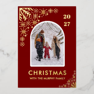 Christmas Snowflakes Arch Pattern family photo Foil Holiday Card