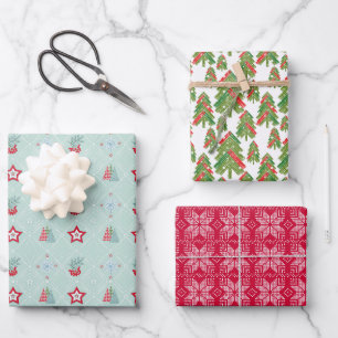 Christmas, snowflakes, berries, Christmas trees, Wrapping Paper Sheet