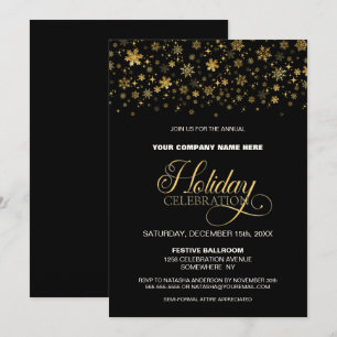 Christmas Snowflakes Black Holiday Party Invitation