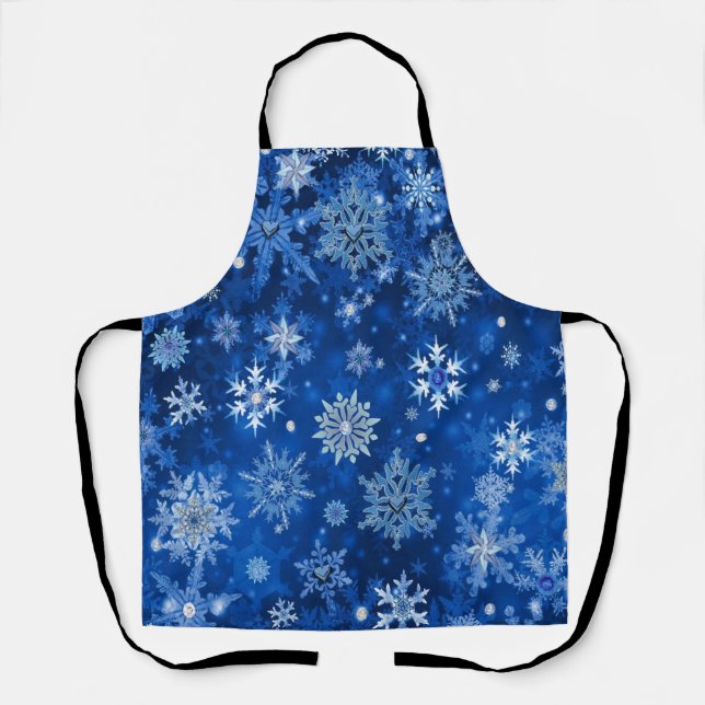 Christmas Snowflakes Blue and Silver Apron (Front)