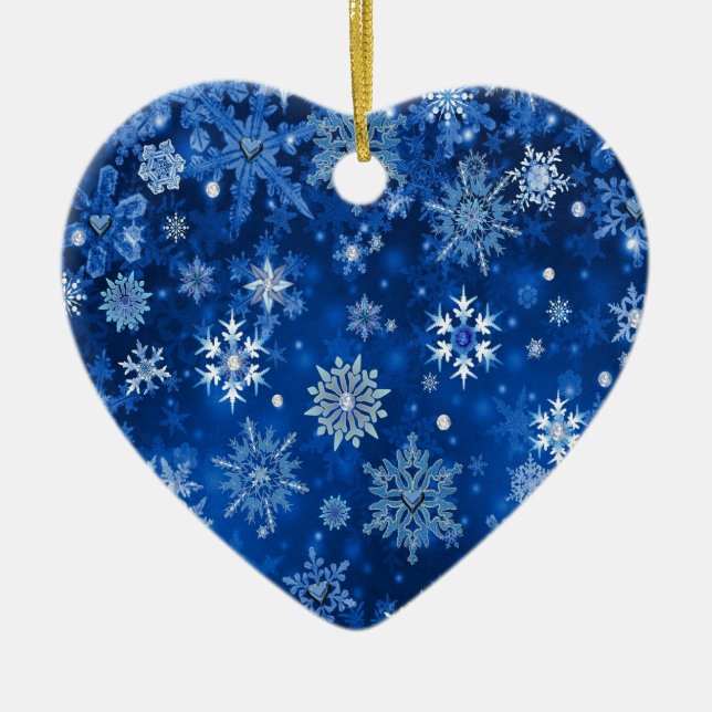 Christmas Snowflakes Blue and Silver Ceramic Tree Decoration (Front)