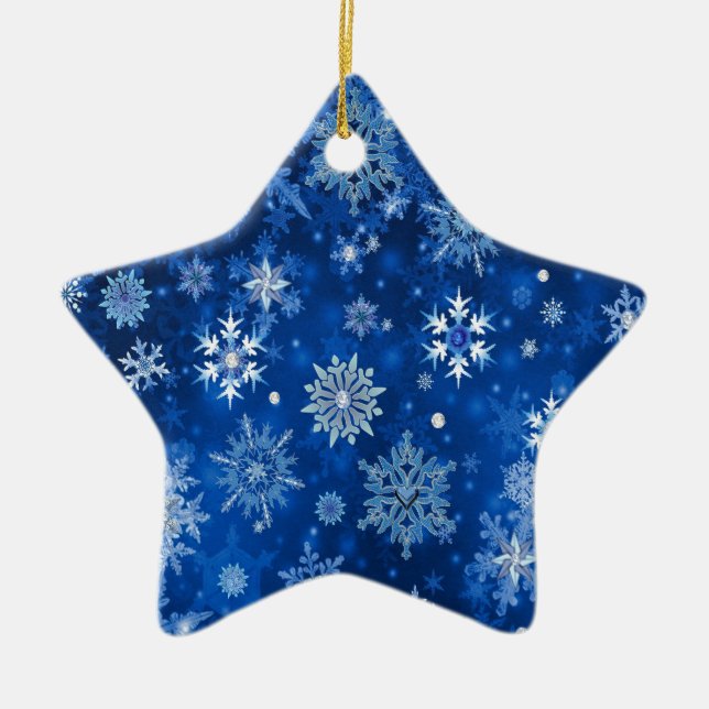 Christmas Snowflakes Blue and Silver Ceramic Tree Decoration (Front)
